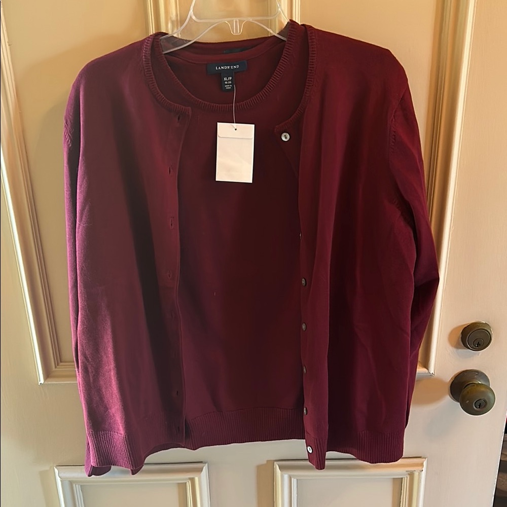 Lands End Deep Red Cardigan